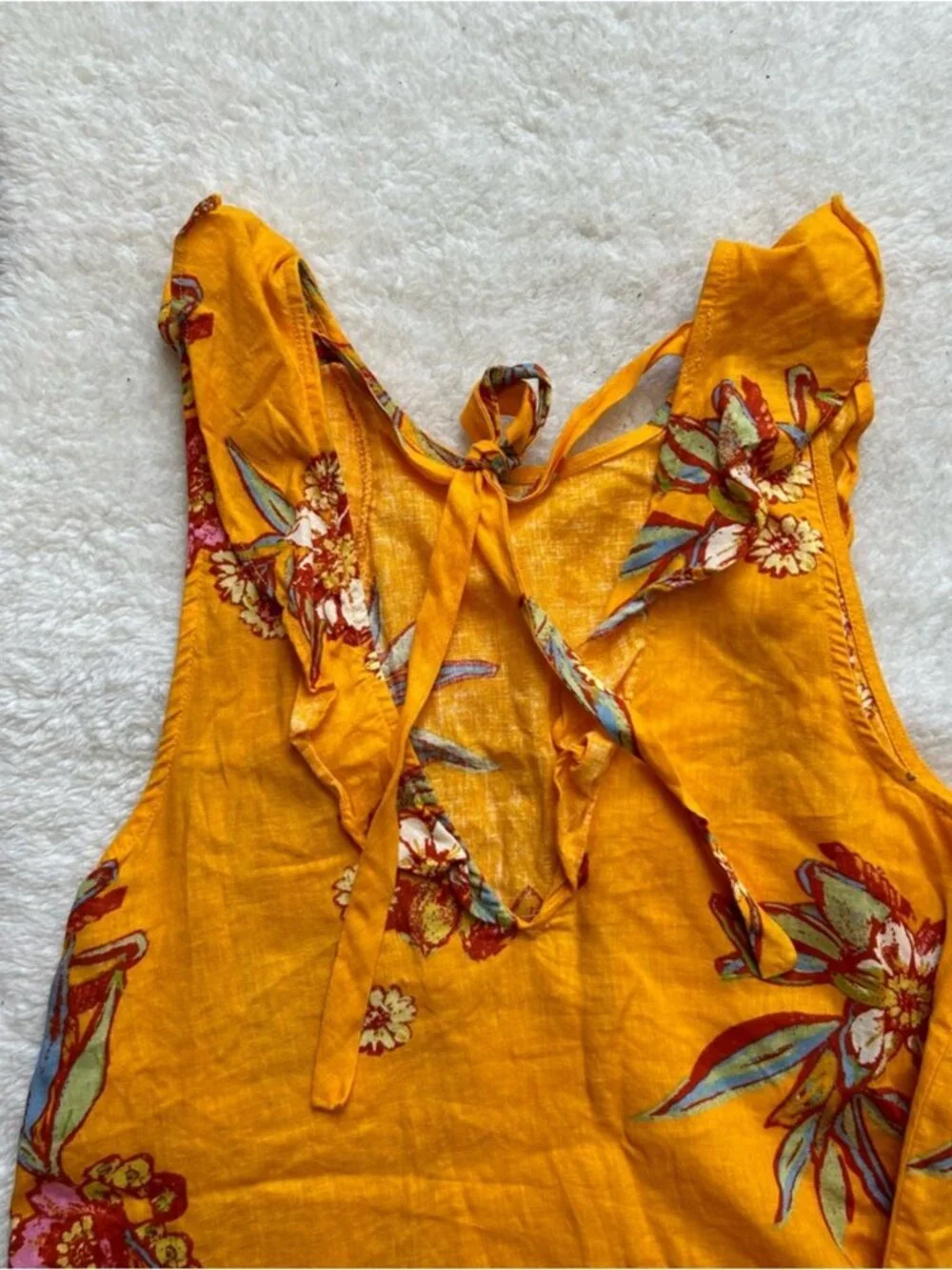Free People Yellow Floral Ruffled Sleeveless Dress